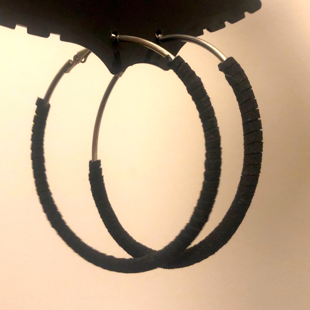 Black-Wrapped Large Hoop Earrings